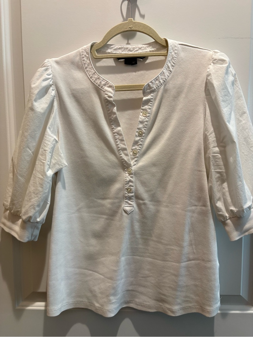 Veronica Beard Cream Button-Front Puff Sleeve Tunic